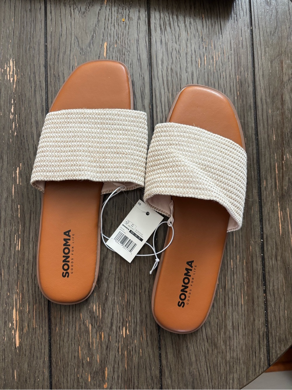Sonoma Cream Slide Sandals with Brown size 10